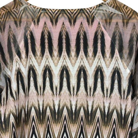 Chicos Mixed Print Top Sz 2 (12 14 Large) Sheer Sleeves Embellished 3/4 Sleeve - Picture 11 of 12